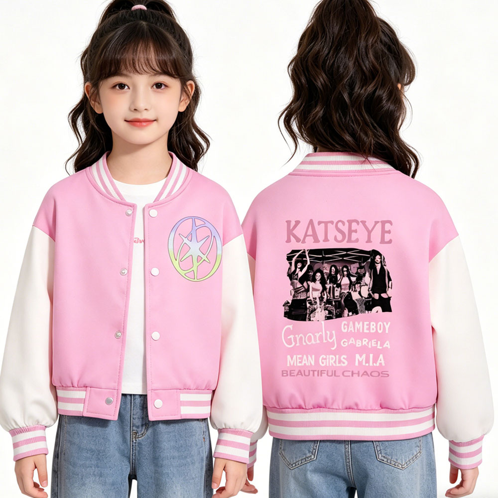 Varsity Jacket Letterman - KATSEYE 프린팅 키즈 짧은 야구 재킷