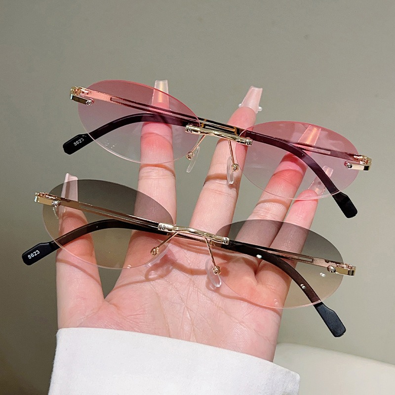Men'S Fashion Rimless Glasses - 무테 타원형 선글라스 남성 패션 그라데이션