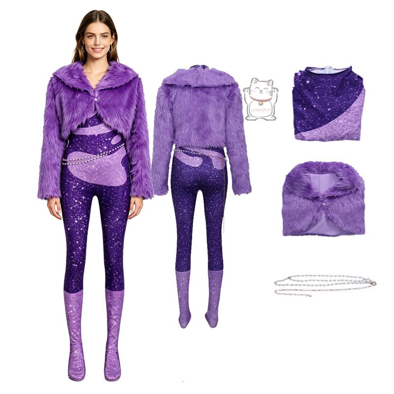 Mens Fashion Jumpsuit - 애니메이션 동물 파티 샤키라 퍼 퍼플
