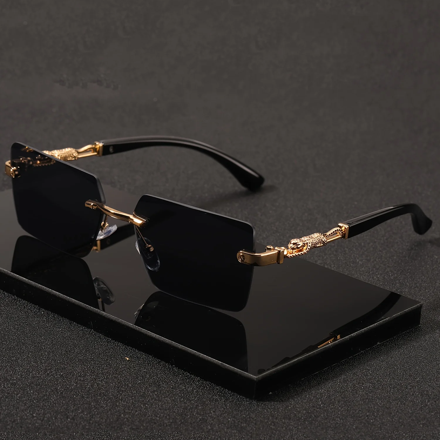 Men'S Fashion Rimless Glasses - 1pc 무테 선글라스 직사각형 여성 남성용