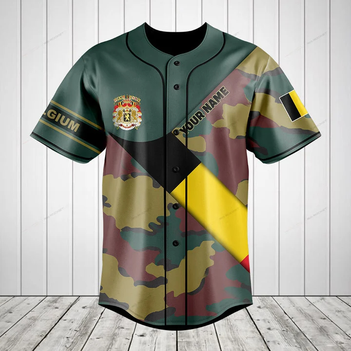 Mens Fashion Baseball Jersey - 사용자 정의 이름 벨기에 국기 위장