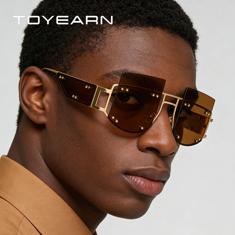 Men'S Fashion Rimless Glasses - Y2k 스팀펑크 리벳 빈티지 무테 선글라스