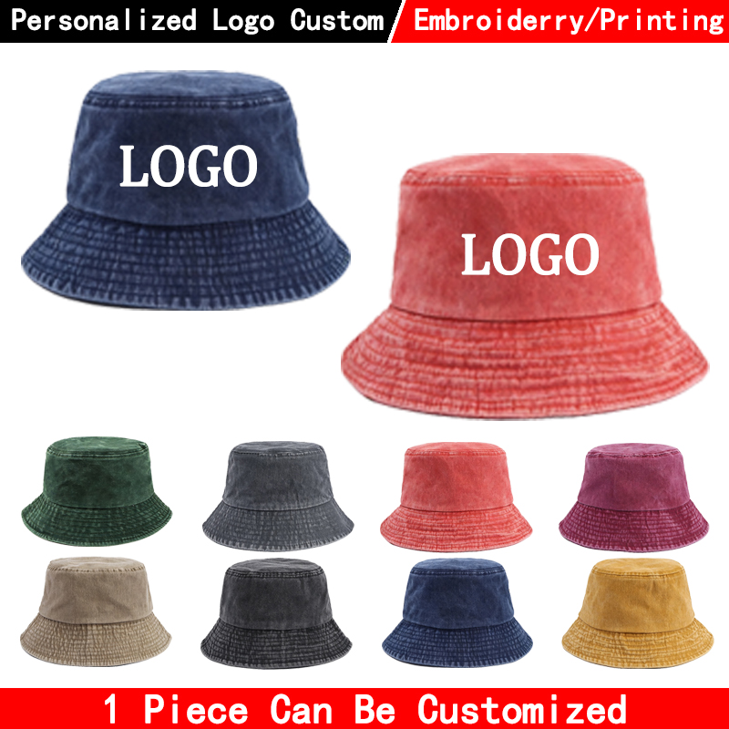 Men'S Fashion With Hat - 커스텀 로고 데님 버킷햇 패션 워싱