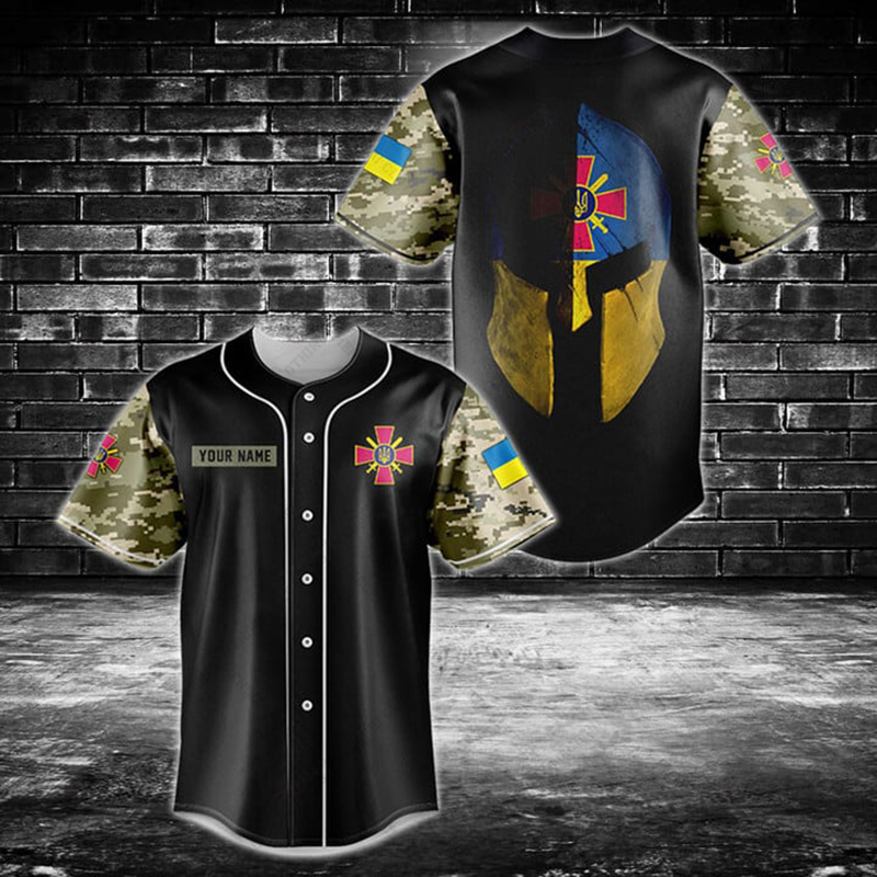 Mens Fashion Baseball Jersey - 맞춤 이름 우크라이나 쉴드 그래픽 버튼