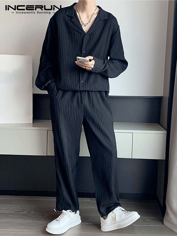 Mens Fashion In 40S - INCERUN 긴팔 셔츠 바지 세트, 세련된