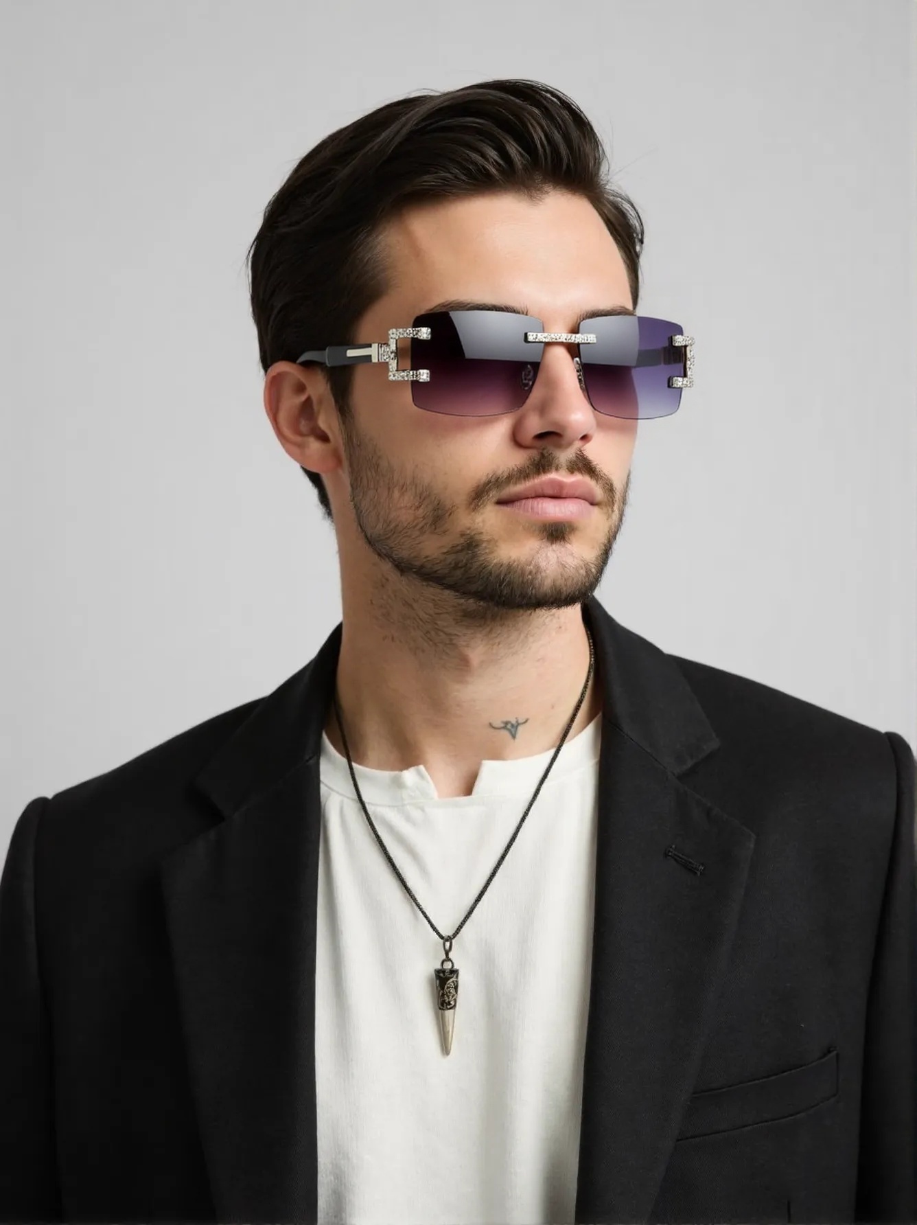 Men'S Fashion Rimless Glasses - 우드 레그 레트로 패션 선글라스 트렌드