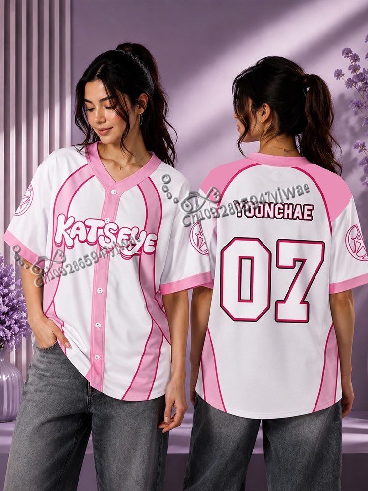 Mens Fashion Baseball Jersey - 캔디 핑크 캣아이 와일드월드 투어 LARA