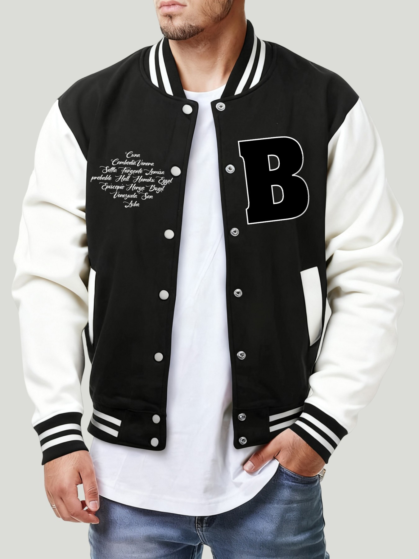 Mens Fashion Baseball Jersey - B자 다양한 장소 프린트 남성 재킷