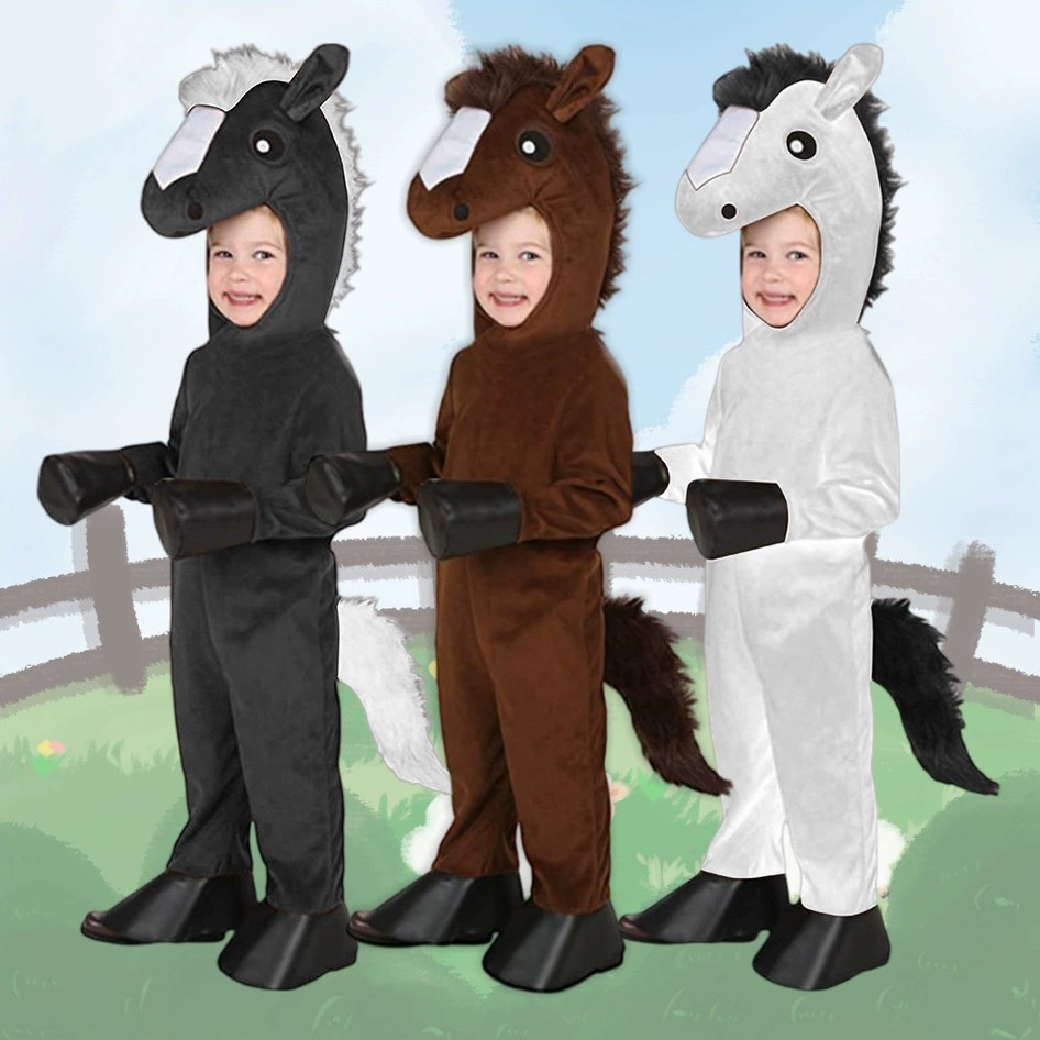 Mens Fashion Jumpsuit - 동물원 말 어린이 갈색 검정 흰색