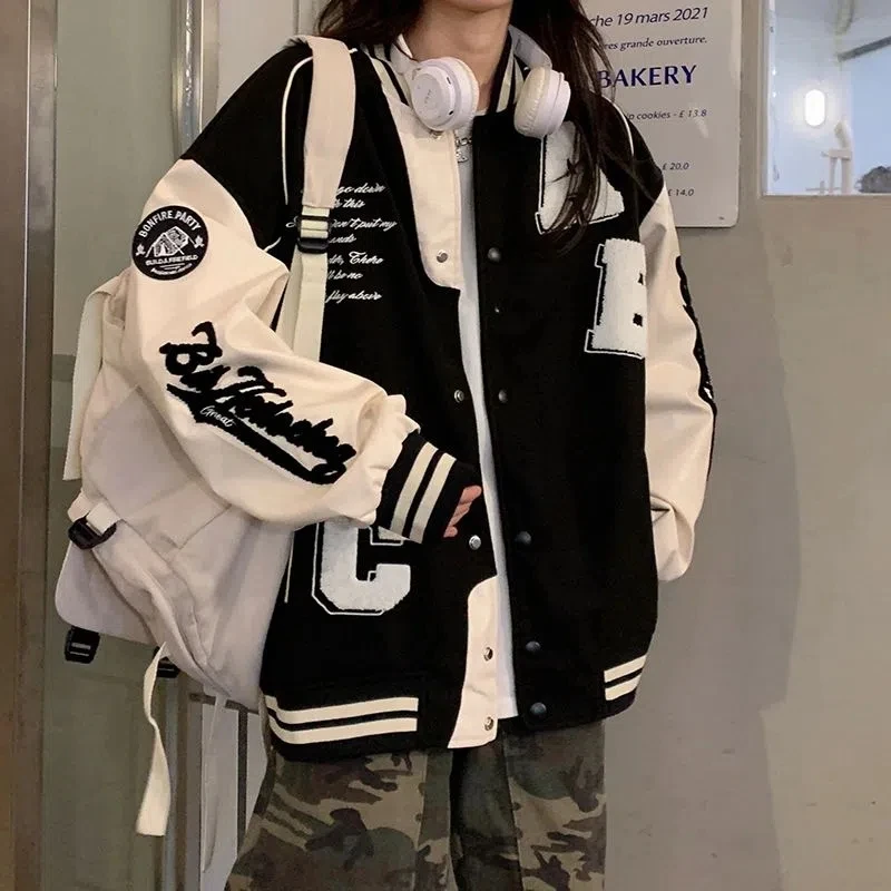 Varsity Jacket Letterman - Y2k Lamb Wool Bomber Jacket 여성