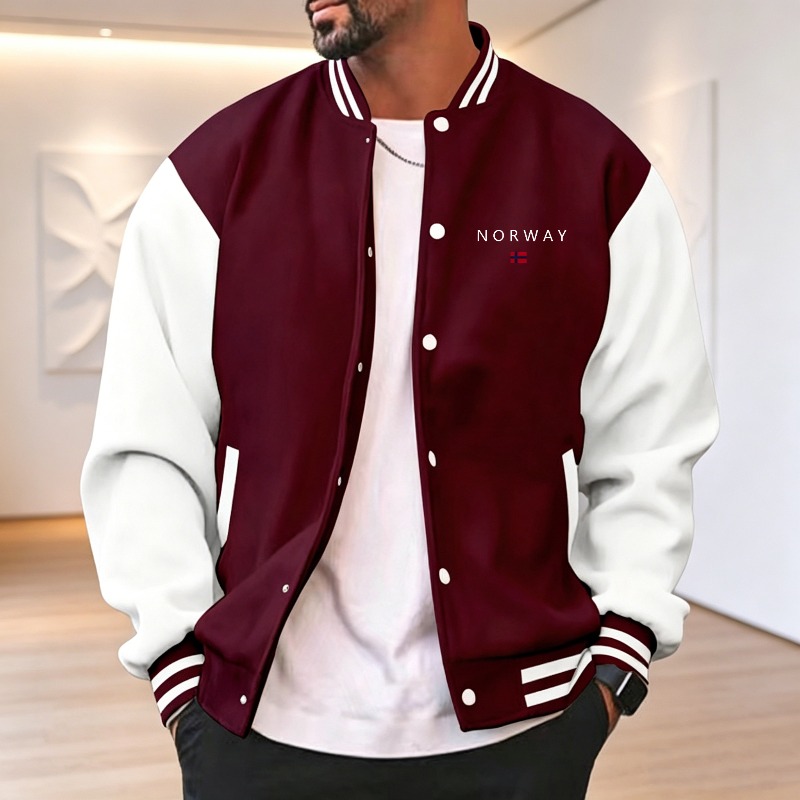 Varsity Jacket Letterman - 남성용 와인 레드 화이트 컬러 블록