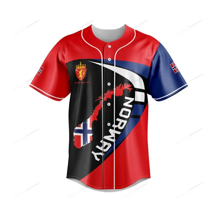 Mens Fashion Baseball Jersey - 사용자 정의 이름 노르웨이 지도 그래픽