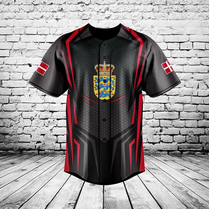 Mens Fashion Baseball Jersey - 맞춤 이름 덴마크 국기 그래픽 버튼