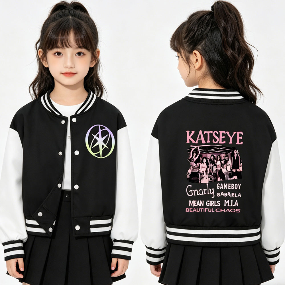 KATSEYE 프린팅 키즈 짧은 야구 재킷 봄 가을 크 - Varsity Jacket Letterman 리뷰 및 가격