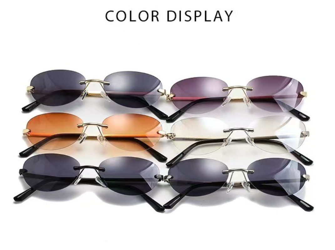 무테 타원형 선글라스 여성 작은 타원형 그라데이션 금속 - Men'S Fashion Rimless Glasses 리뷰 및 가격