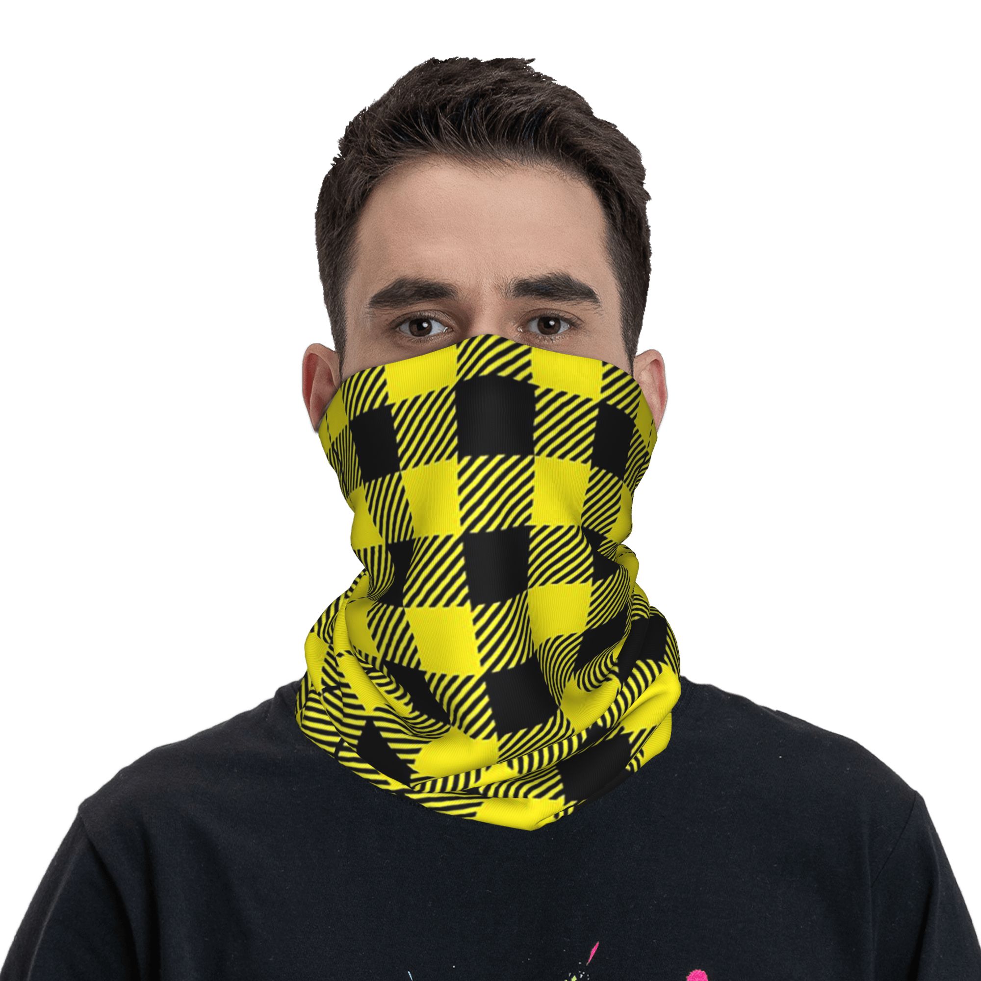 노란색과 검정색 버팔로 체크 패턴 반다나 넥 게이터 프 - Yellow Men'S Fashion 리뷰 및 가격