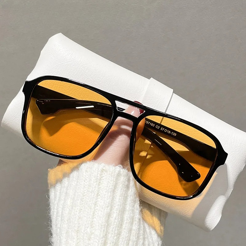 스퀘어 더블 브리지 선글라스 여성 레트로 쉐이드 UV4 - Yellow Men'S Fashion 리뷰 및 가격