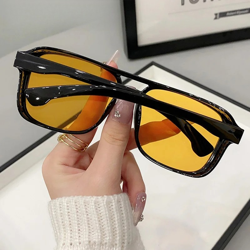 스퀘어 더블 브리지 선글라스 여성 레트로 쉐이드 UV4 - Yellow Men'S Fashion 리뷰 및 가격
