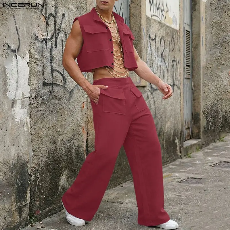 INCERUN 남성 세트 솔리드 민소매 크롭 탑 셔츠  - Men'S Fashion Looks 리뷰 및 가격