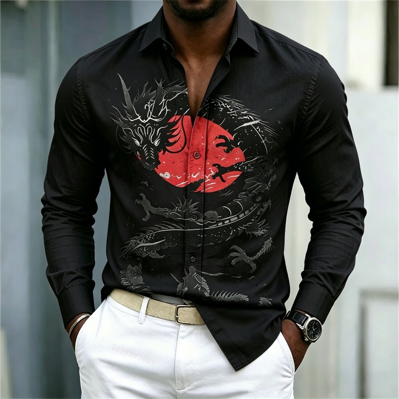 2026 신상 남성 셔츠 화이트 블랙 레드 배색 드래곤 - Men'S Fashion Looks 리뷰 및 가격