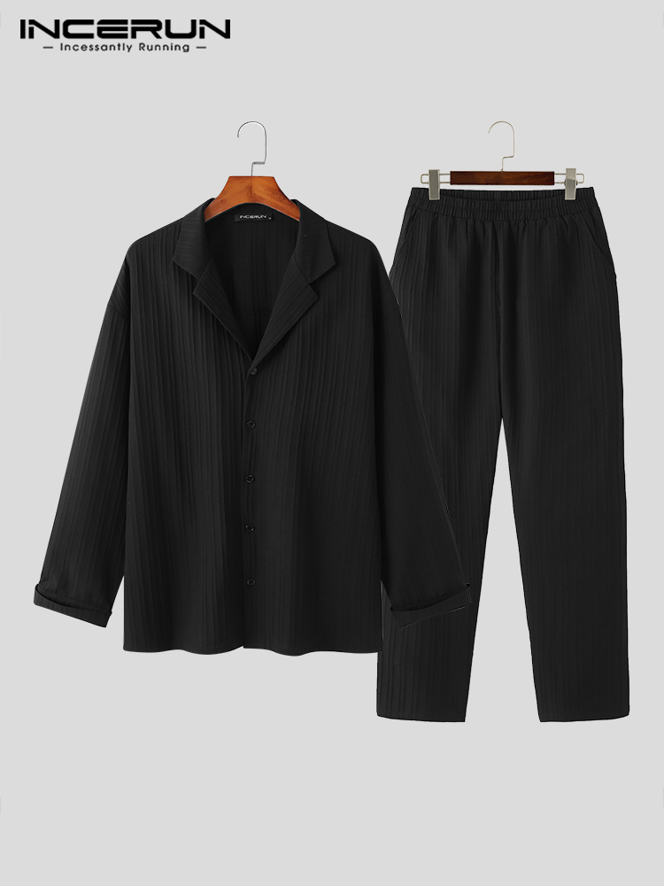 INCERUN 긴팔 셔츠 바지 세트, 세련된 남성용 스 - Mens Fashion In 40S 리뷰 및 가격