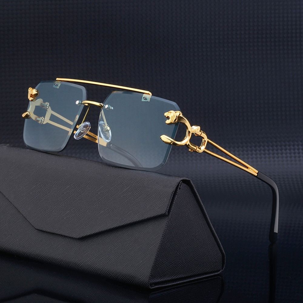 패션 레오파드 무테 스퀘어 더블 브릿지 선글라스 빈티지 - Men'S Fashion Rimless Glasses 리뷰 및 가격
