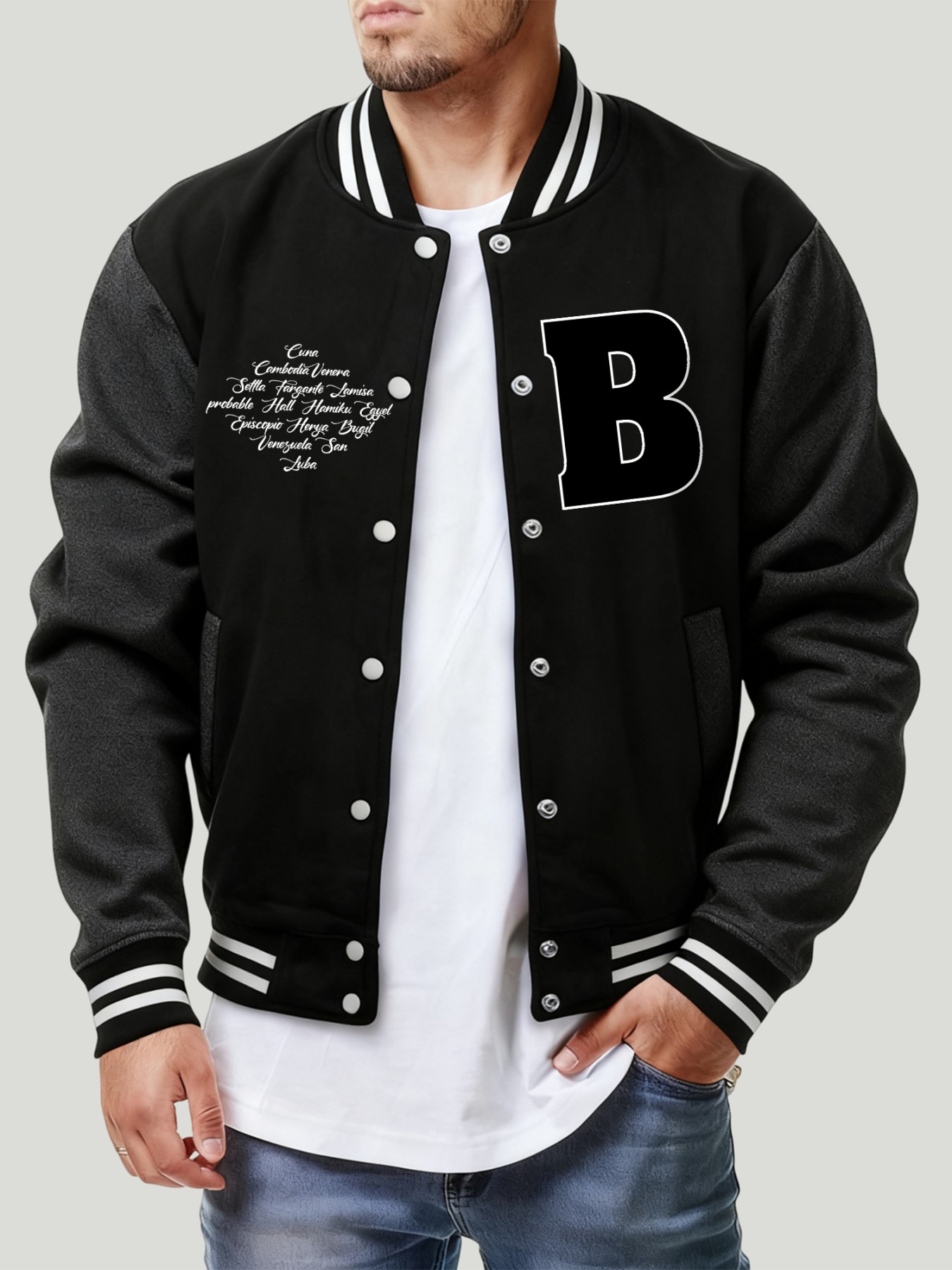 B자 다양한 장소 프린트 남성 재킷 패션 루즈 베이스볼 - Mens Fashion Baseball Jersey 리뷰 및 가격