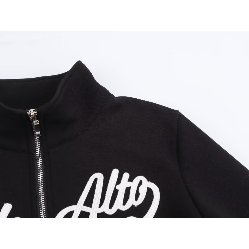 캐주얼 여성용 블랙 대표팀 스포츠 세트 하이 넥 자수  - Varsity Jacket Letterman 리뷰 및 가격